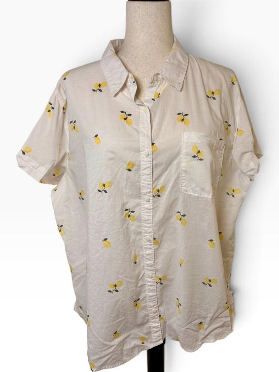St. John's Bay Tops - St. John's Bay White Lemon Citrus Print Cotton Button Down Shirt Size XXL